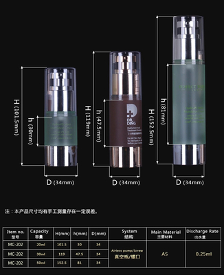 Conception personnalisée économique Bouteille sans air de 30 ml pour la crème pour les yeux et le matériau plastique
